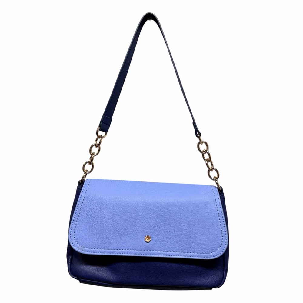 LC Lauren Conrad Blue Faux Leather Crossbody Shoulder Bag Gold Chain Strap